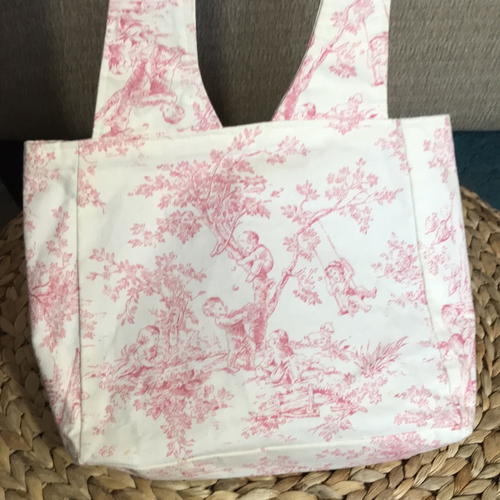 Handmade Pink and white toile handbag